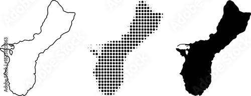 Guam Outline Halftone Solid Vector Map Set