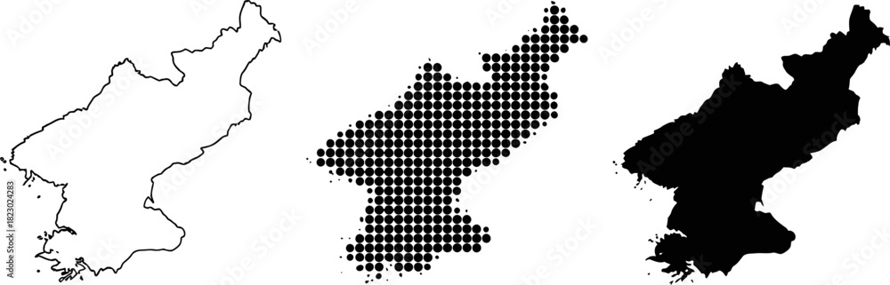 Obraz premium North Korea Map Vector Set Outline Halftone Dot Silhouette