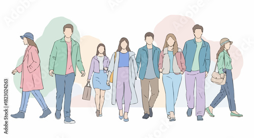 Diverse group of people walking together in a casual setting.