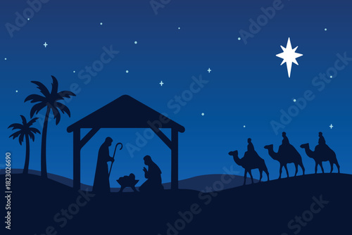 flat illustration silhouette of holy night background