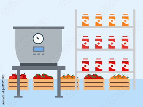 Factory production stock. Food industry vector illustration. Flat illustration concept.