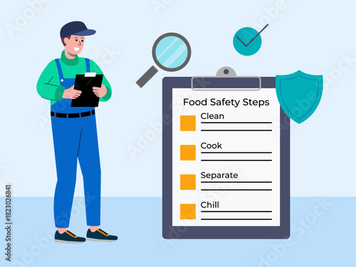 Food safety process checking. Food industry vector illustration. Flat illustration concept.