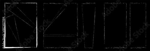 Grunge frames set border rectangle square abstract halftone rough edge vector illustration element design on black and white background.