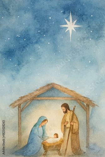 watercolor holy night nativity background