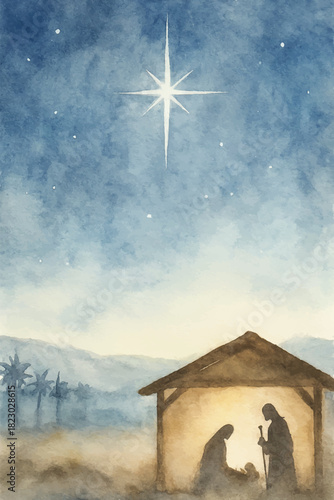watercolor illustration of nativity scene background