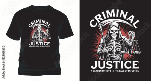 Criminal justice vector illustration of grim reaper with scales
