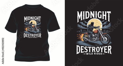 Midnight destroyer wild rider vector t shirt design with motorcycle