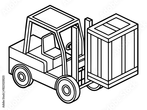 Vector illustration of a forklift truck lifting a cargo box