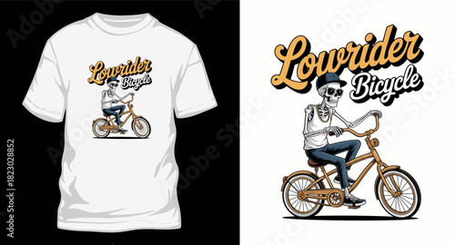 Lowrider bicycle vector t shirt design with skeleton rider