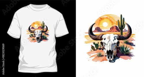 Skull of bull illustration in desert vector design