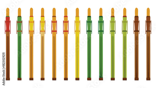 Collection of Colorful Bamboo Sticks in Various Shades, Illustration Representing Tropical Plants and Decorative Elements, Used in Crafts and Art Design. 