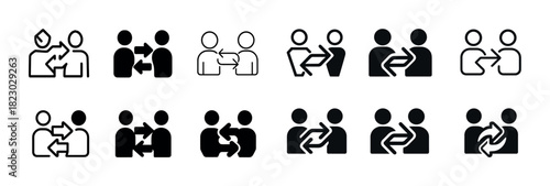 Diverse business icons of people collaborating and shaking hands