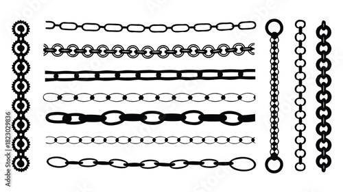 Set of different chains flat vector illustrations isolated on a transparent background.