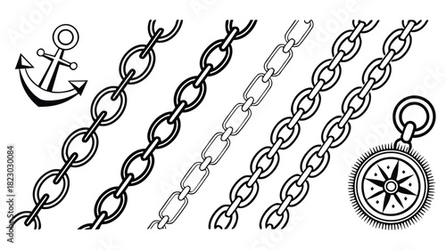 Anchor and chains collection vector design for nautical theme graphics and layouts, isolated on a transparent background for seamless patterns design.