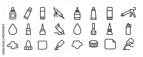 Minimalist art tools icons: glue, brushes, tubes, and more