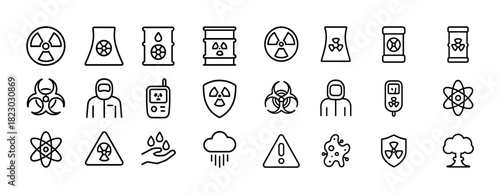 Nuclear and biohazard icons set: radiation, safety, warning symbols