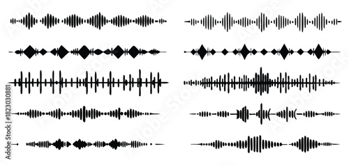 A collection of detailed frequency forms of multiple waveforms on a transparent layer, precisely characterizing vector illustration. 
