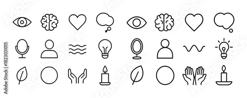Icons of mind, vision, communication, and nature in minimalist design