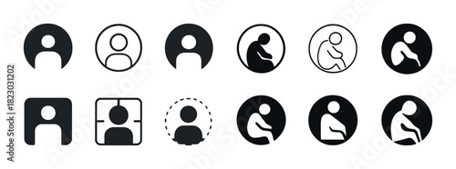 Diverse avatar icons collection: user profile, sitting person, male and female silhouettes