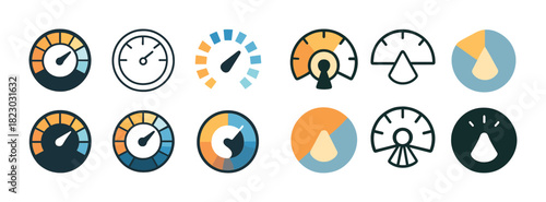 Colorful speedometer and gauge icon set