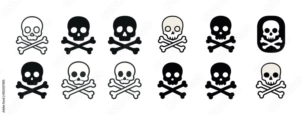 Fototapeta premium Jolly roger skull and crossbones icons in various styles