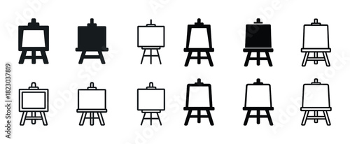 Set of twelve minimalist easel icons in various styles