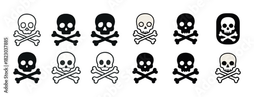 Jolly roger skull and crossbones icons in various styles