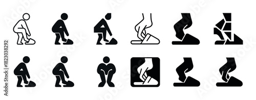 Icon set of lifting techniques and ergonomic safety instructions