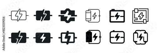 Collection of power and battery charging icons in various styles