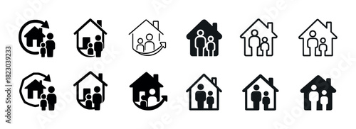 Set of house and family icons in various styles