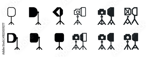 Camera and photography equipment icons on white background