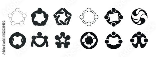 Abstract human figures in circular formation symbols for teamwork and unity