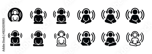 Set of iconic meditation figures in various poses and styles