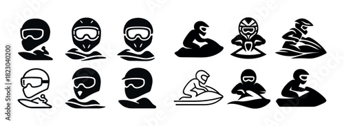Jet ski silhouettes with helmets and goggles