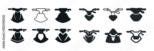 Silhouette icons of various motorbike front views for design projects