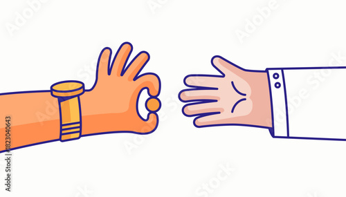 Friendly cartoon illustration of two hands making a gesture interaction in a clean minimal style