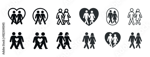 Various gender-neutral and couple icons illustrating relationships and unity
