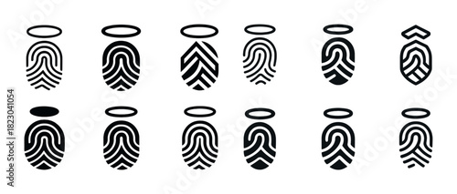 Black and white halo fingerprints collection with geometric patterns