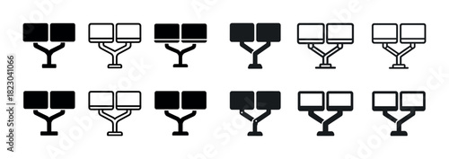 Icon set of modern double-sided street lights in various styles and sizes