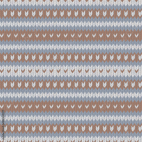 White wool knitted texture with blue and brown stripes seamless pattern