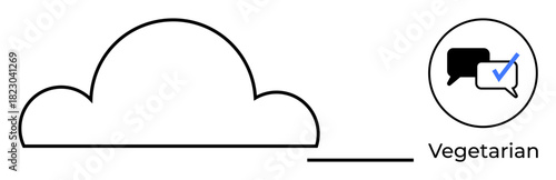Minimalistic cloud outline with a speech bubble containing a checkmark to emphasize communication about vegetarian choices. Ideal for sustainability, healthy lifestyle, food labeling, dietary