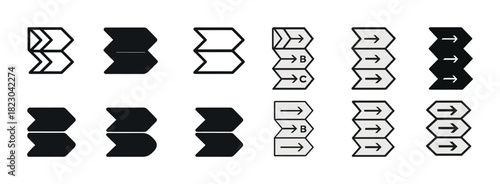 Set of black and white chevron and arrow icons