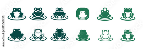 Collection of cartoon frog silhouettes on lily pads