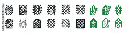 Garden trellis icon set in black and green
