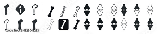 Bone and joint icon set: various designs and styles