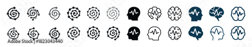 Set of brain and circuit icons representing ai and technology concepts