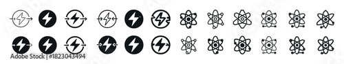 Electric circuits and atom symbols pattern in black and white