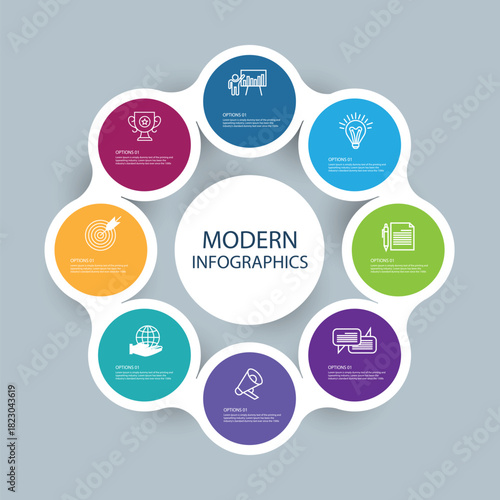 Modern Circle Infographic with 8 options or steps