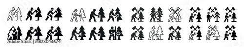 Set of stylized lumberjack icons in various poses