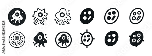 Black and white bacteria and virus icons collection
